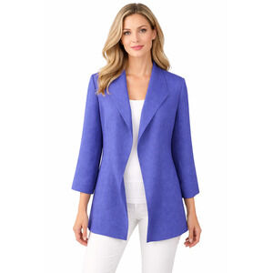Eileen Fisher Jacket Blazer Size 3X Blue Open Front Linen Blend 3/4 Sleeve